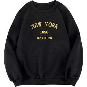 ⚡Women Black New York 1898 Imported Graphic Crewneck Long Sleeve Sweatshirt